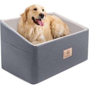 Gray Dog Car Booster Seat for Large Dogs Under 55Lbs Washable w Storage Pockets